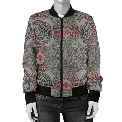 Calendar Aztec Style Print Pattern Women Casual Bomber Jacket