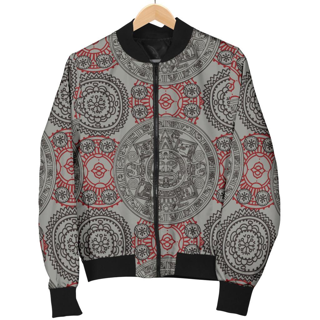 Calendar Aztec Style Print Pattern Women Casual Bomber Jacket