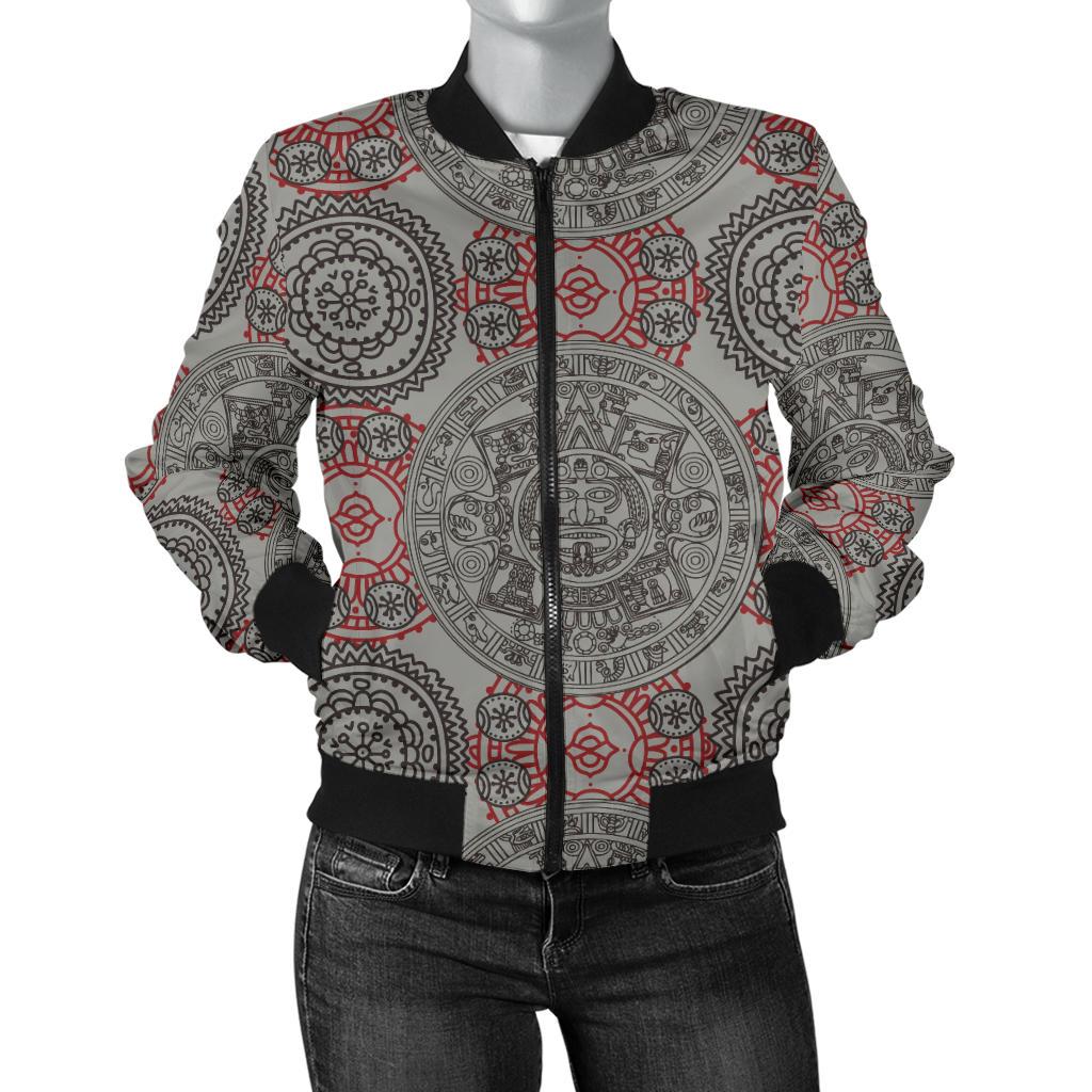 Calendar Aztec Style Print Pattern Women Casual Bomber Jacket