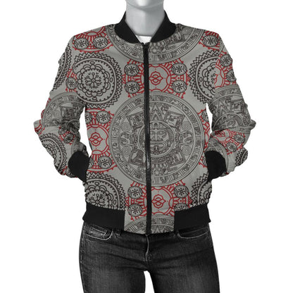 Calendar Aztec Style Print Pattern Women Casual Bomber Jacket