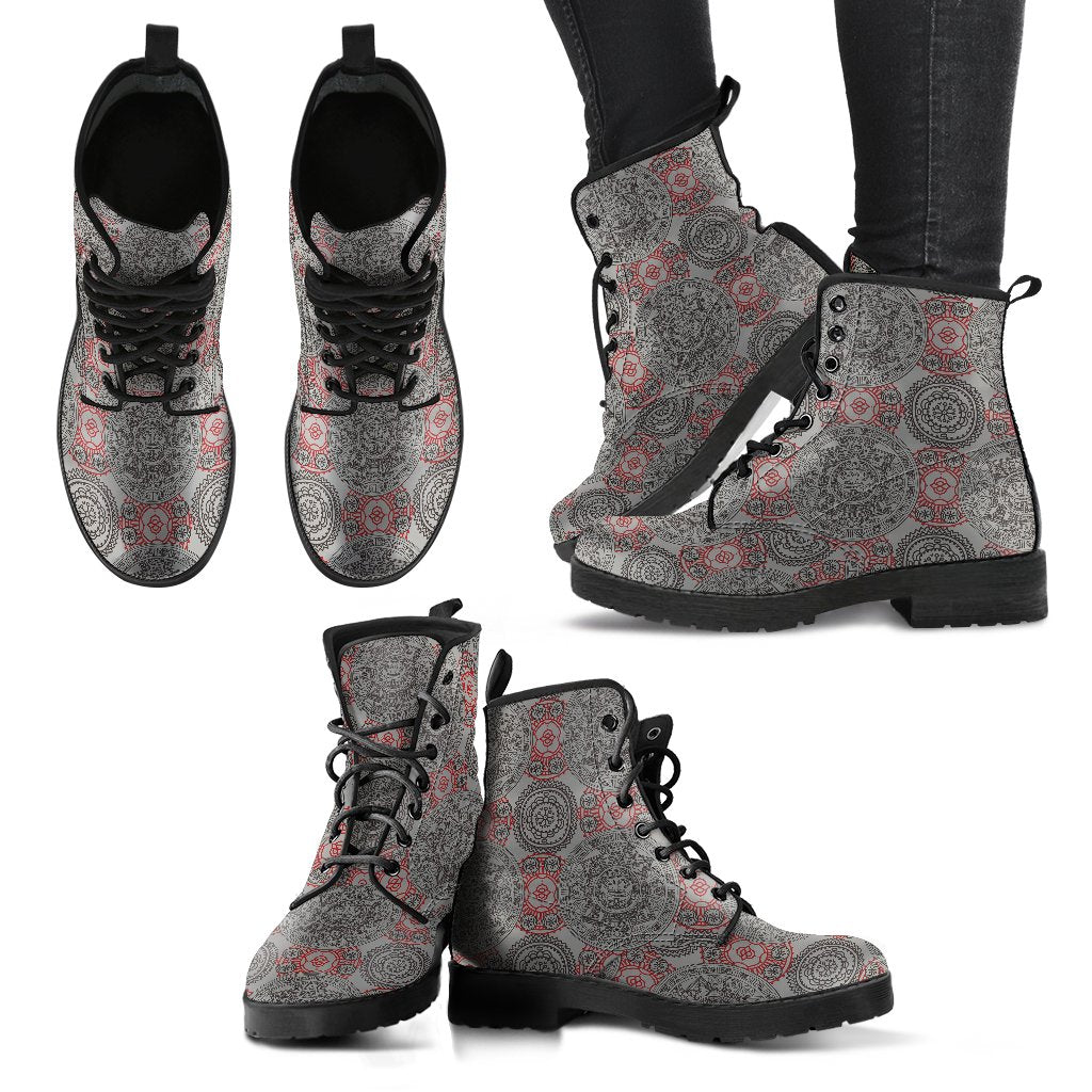 Calendar Aztec Style Print Pattern Women Leather Boots-JTAMIGO.COM