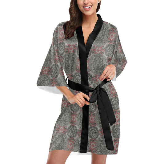 Calendar Aztec Style Print Pattern Women Short Kimono Robe