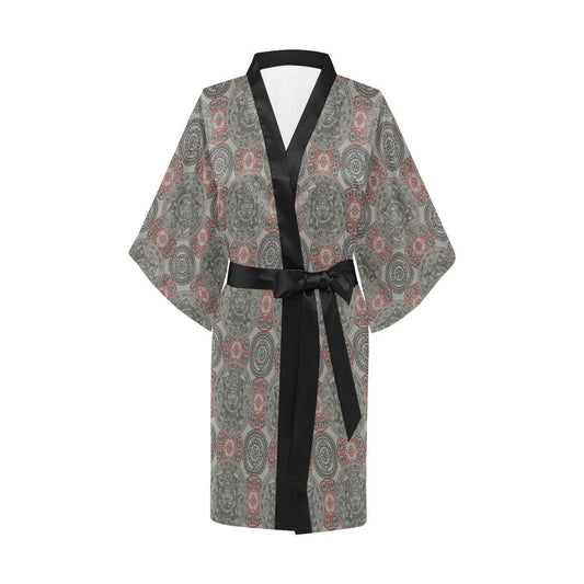 Calendar Aztec Style Print Pattern Women Short Kimono Robe