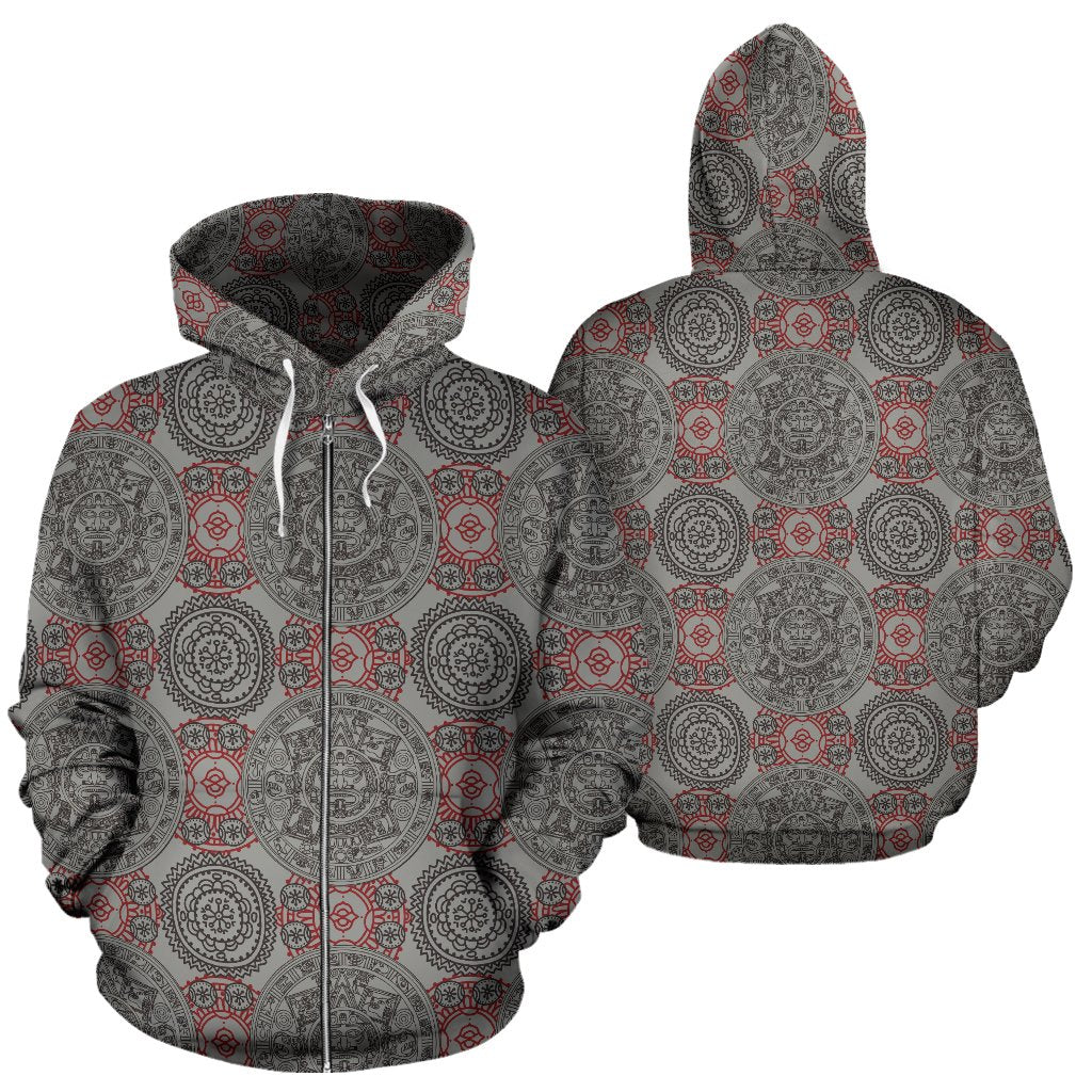 Calendar Aztec Style Print Pattern Zip Up Hoodie