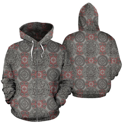 Calendar Aztec Style Print Pattern Zip Up Hoodie