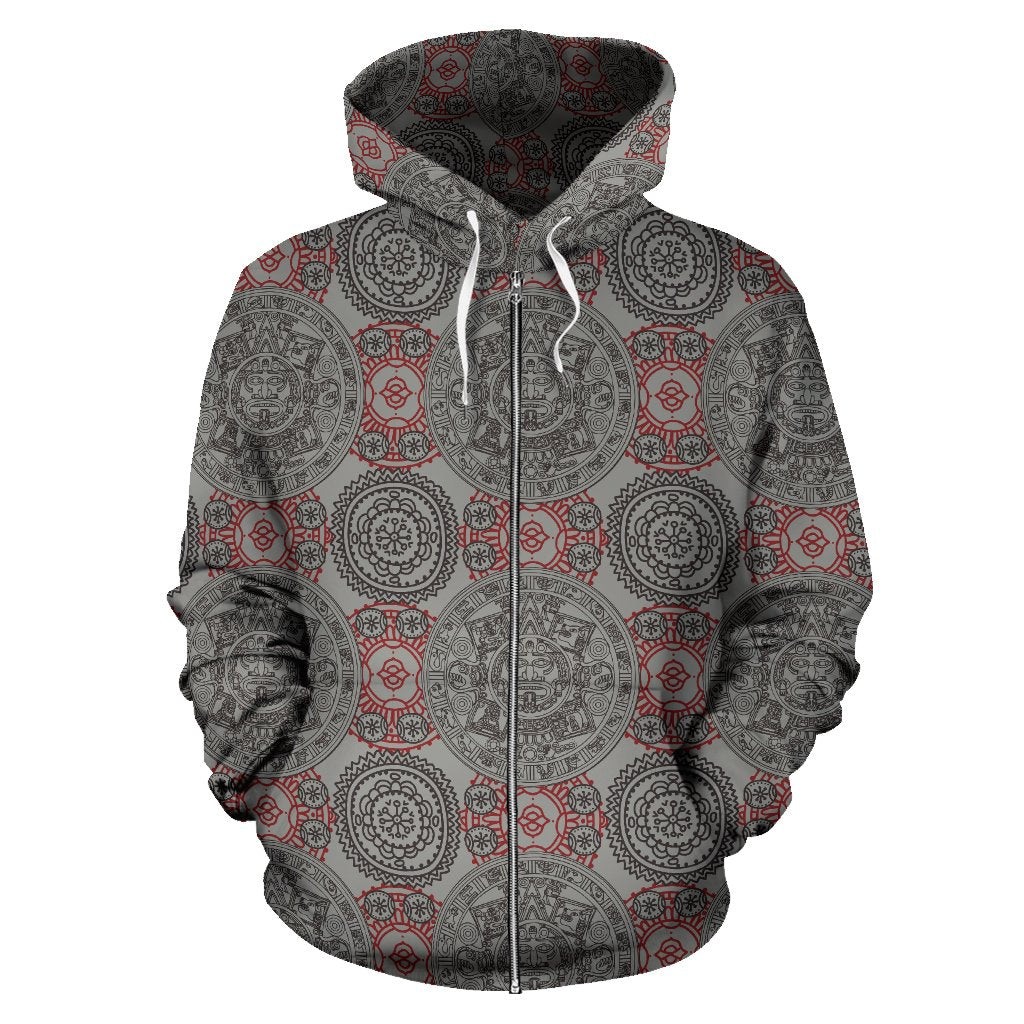 Calendar Aztec Style Print Pattern Zip Up Hoodie