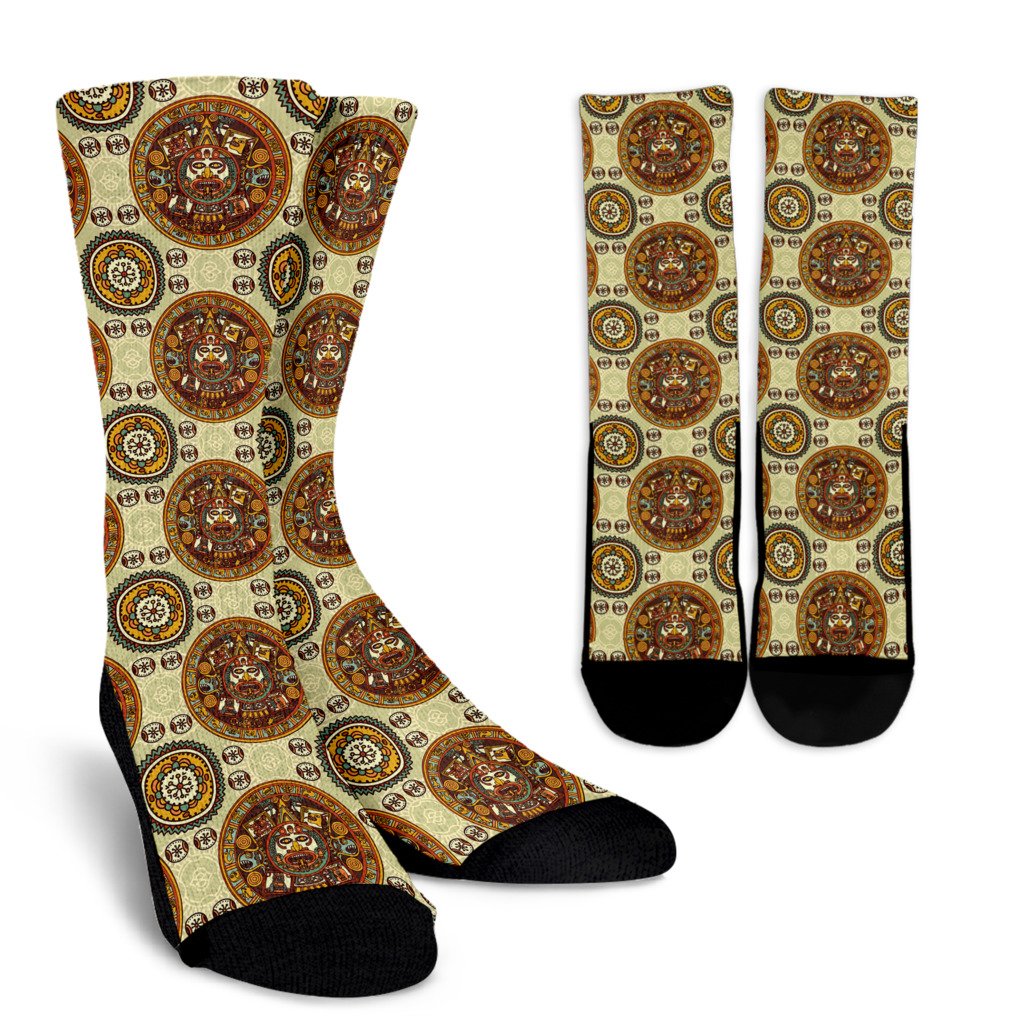 Calendar Aztec Themed Print Pattern Crew Socks