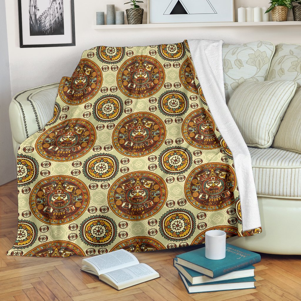 Calendar Aztec Themed Print Pattern Fleece Blanket