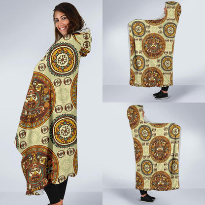 Calendar Aztec Themed Print Pattern Hooded Blanket-JTAMIGO.COM