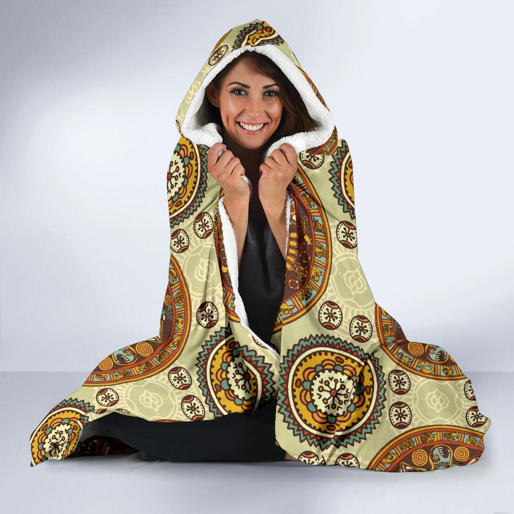 Calendar Aztec Themed Print Pattern Hooded Blanket-JTAMIGO.COM