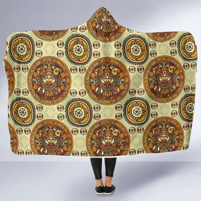 Calendar Aztec Themed Print Pattern Hooded Blanket-JTAMIGO.COM