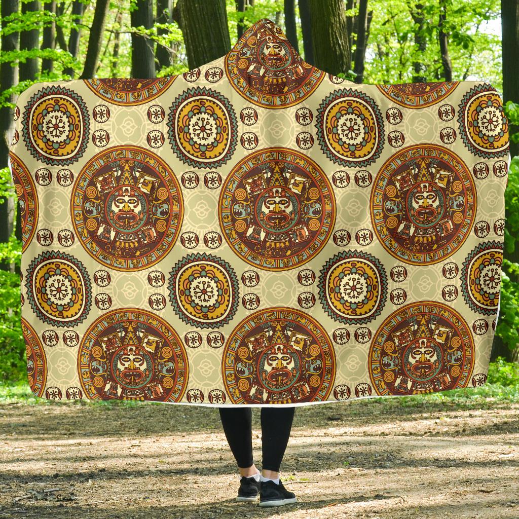 Calendar Aztec Themed Print Pattern Hooded Blanket-JTAMIGO.COM