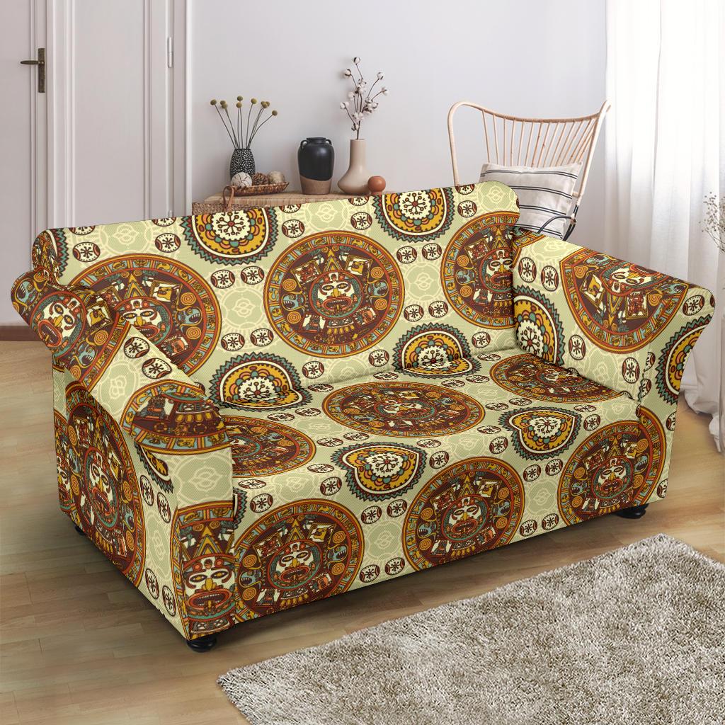 Calendar Aztec Themed Print Pattern Loveseat Slipcover-JTAMIGO.COM