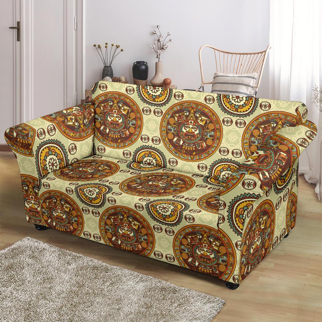 Calendar Aztec Themed Print Pattern Loveseat Slipcover-JTAMIGO.COM