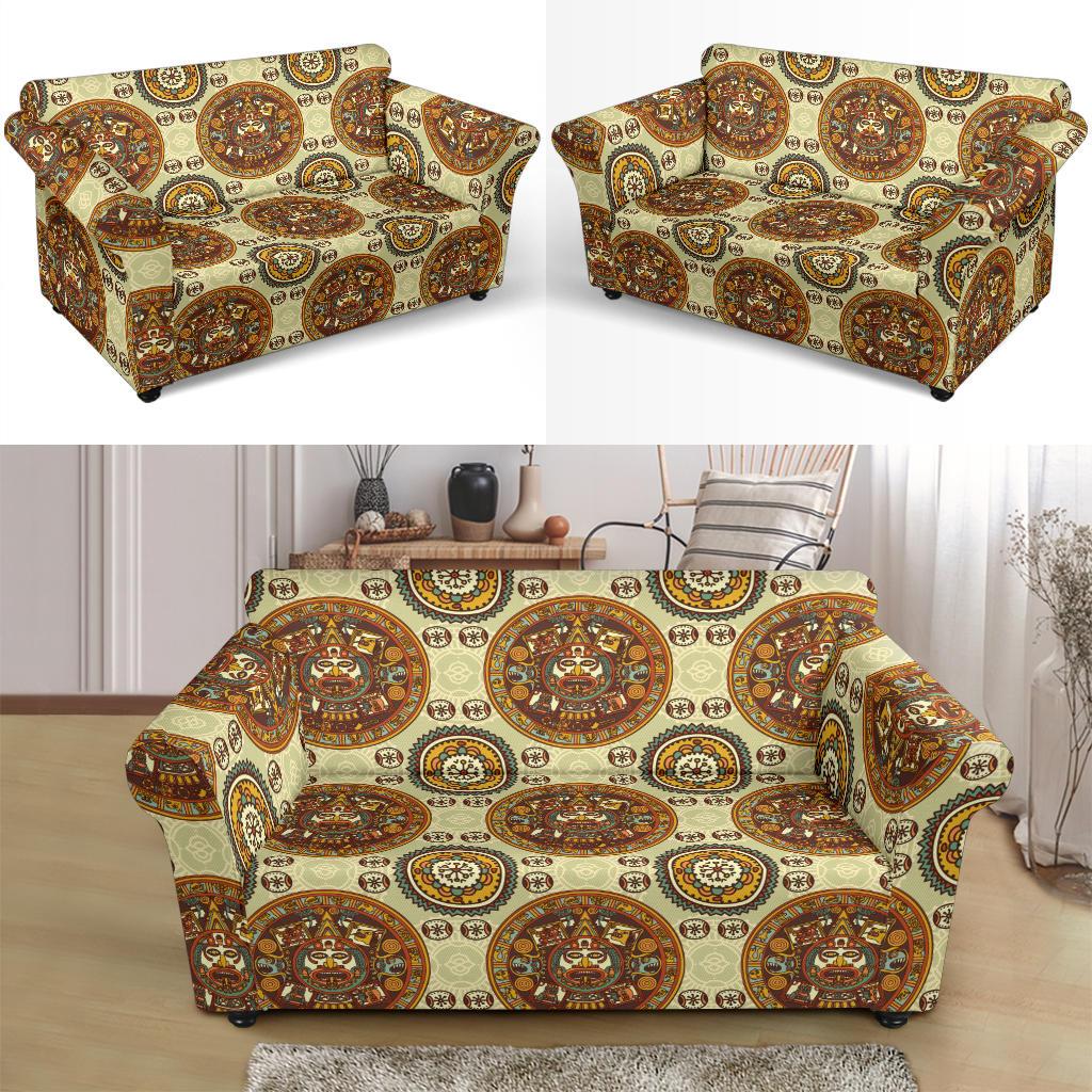 Calendar Aztec Themed Print Pattern Loveseat Slipcover-JTAMIGO.COM