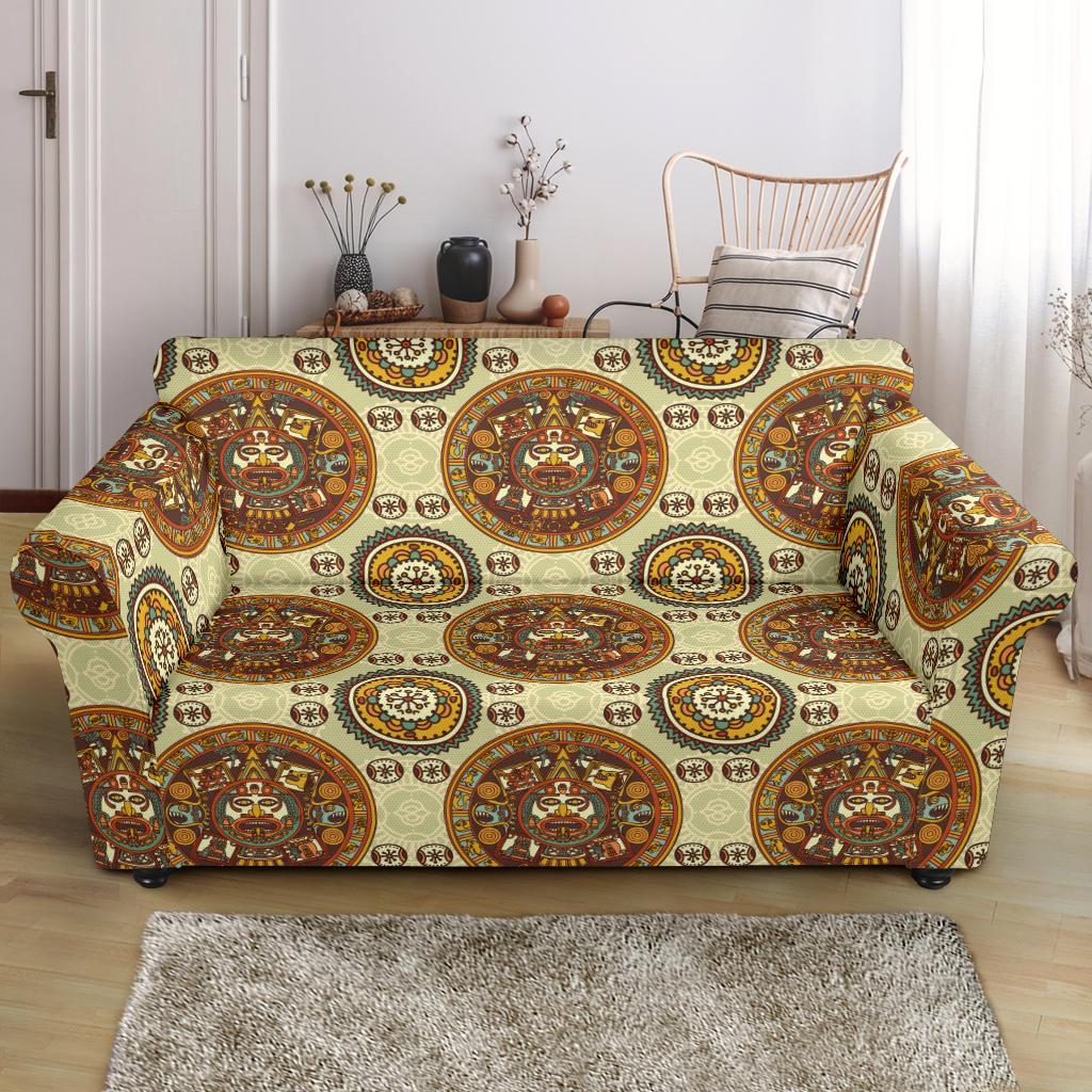 Calendar Aztec Themed Print Pattern Loveseat Slipcover-JTAMIGO.COM