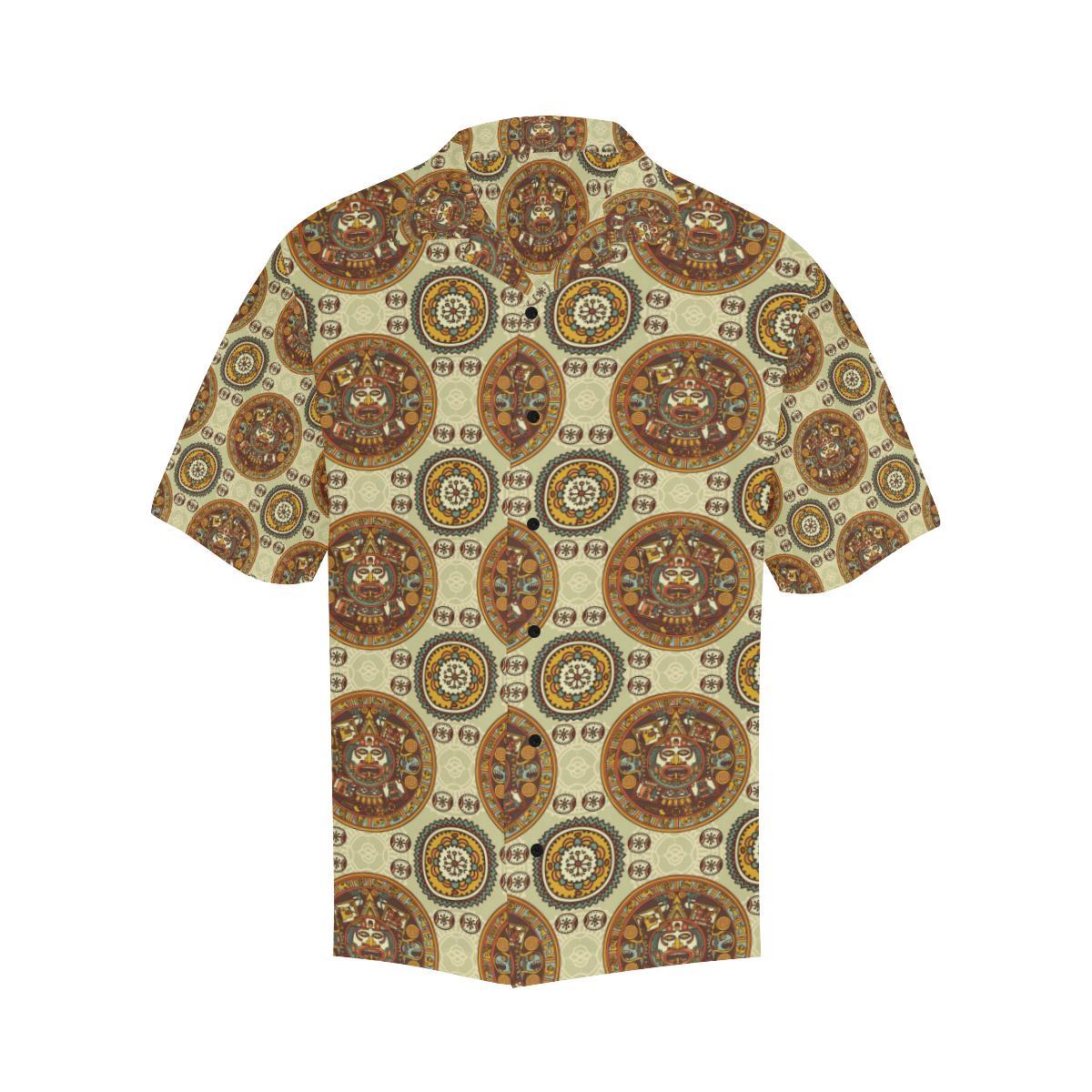 Calendar Aztec Themed Print Pattern Men Aloha Hawaiian Shirt