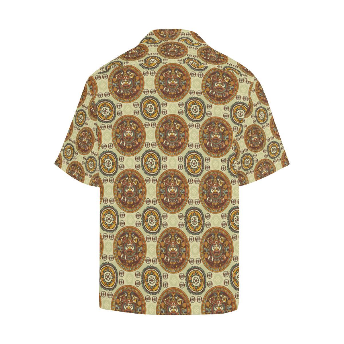 Calendar Aztec Themed Print Pattern Men Aloha Hawaiian Shirt