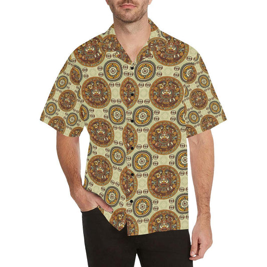 Calendar Aztec Themed Print Pattern Men Aloha Hawaiian Shirt