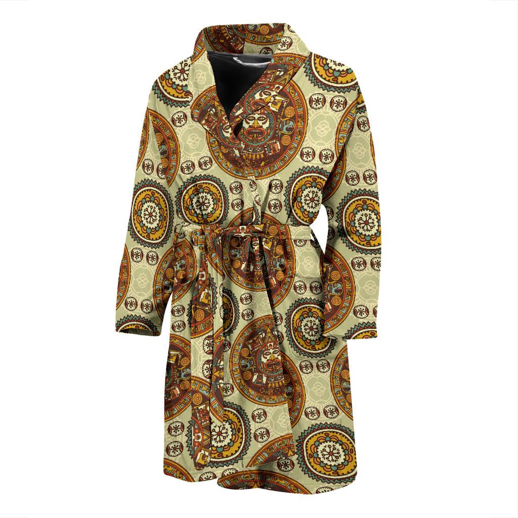 Calendar Aztec Themed Print Pattern Men Bath Robe-JTAMIGO.COM