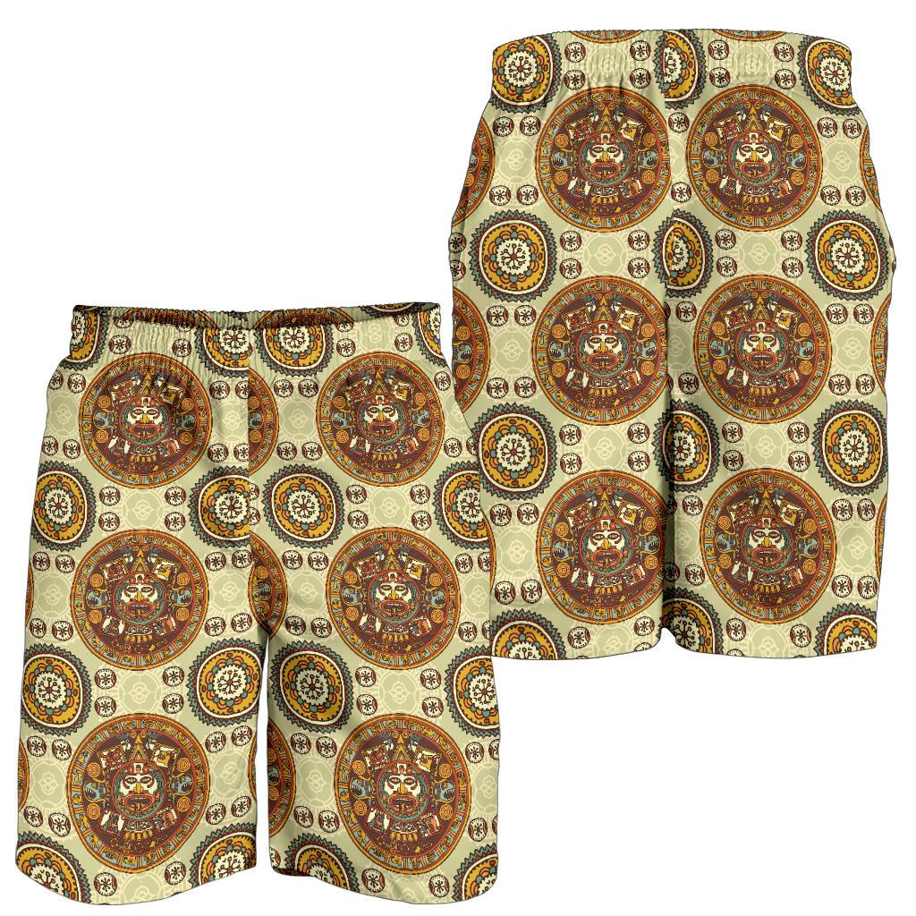 Calendar Aztec Themed Print Pattern Mens Shorts-JTAMIGO.COM