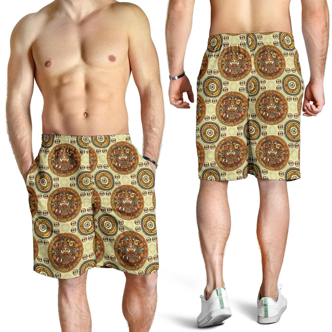 Calendar Aztec Themed Print Pattern Mens Shorts-JTAMIGO.COM