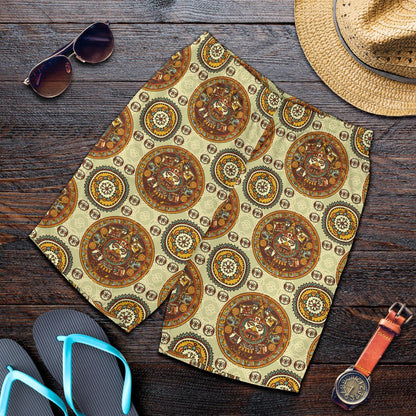 Calendar Aztec Themed Print Pattern Mens Shorts-JTAMIGO.COM