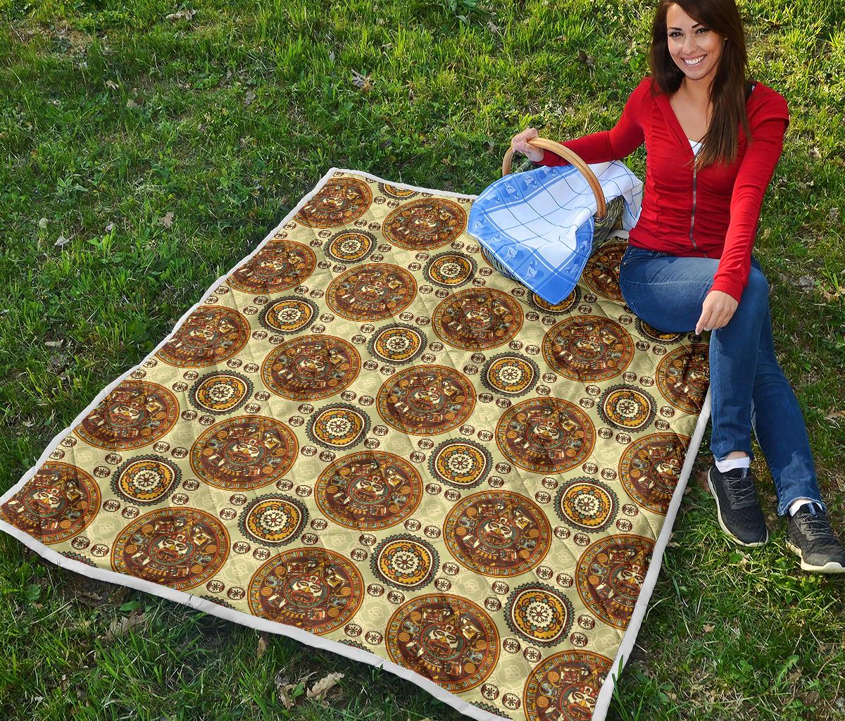 Calendar Aztec Themed Print Pattern Premium Quilt-JTAMIGO.COM