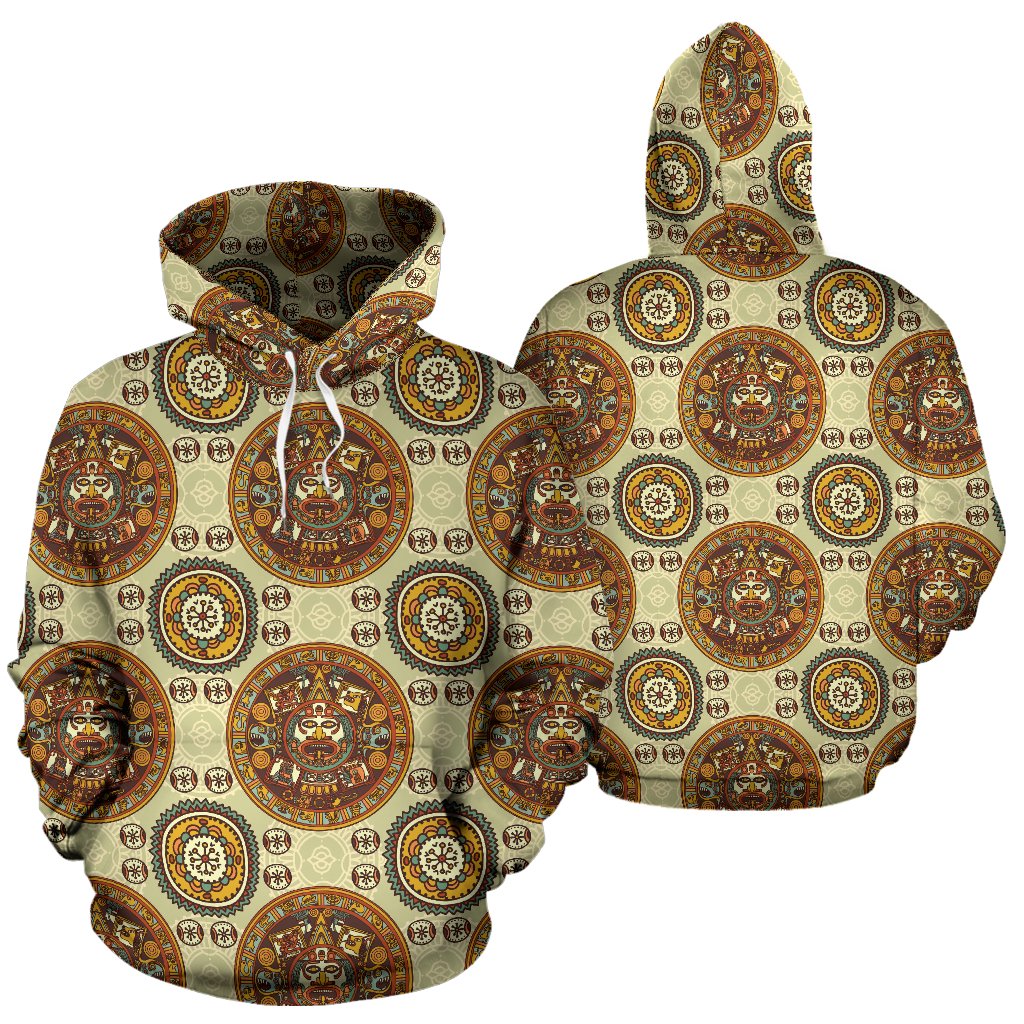 Calendar Aztec Themed Print Pattern Pullover Hoodie