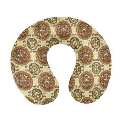 Calendar Aztec Themed Print Pattern U-Shaped Travel Neck Pillow-JTAMIGO.COM