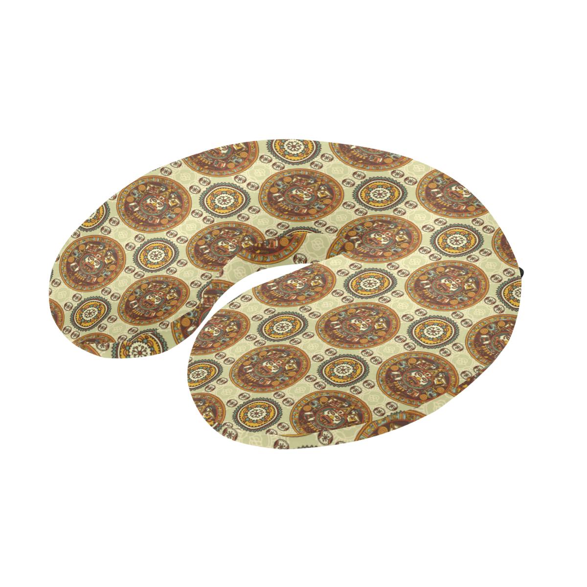 Calendar Aztec Themed Print Pattern U-Shaped Travel Neck Pillow-JTAMIGO.COM