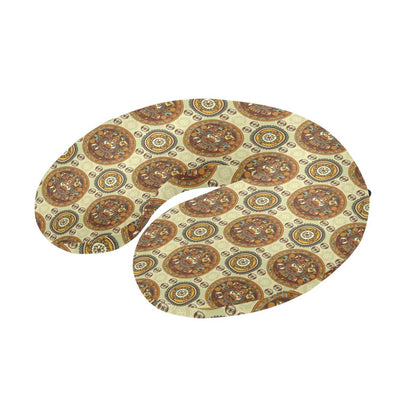 Calendar Aztec Themed Print Pattern U-Shaped Travel Neck Pillow-JTAMIGO.COM