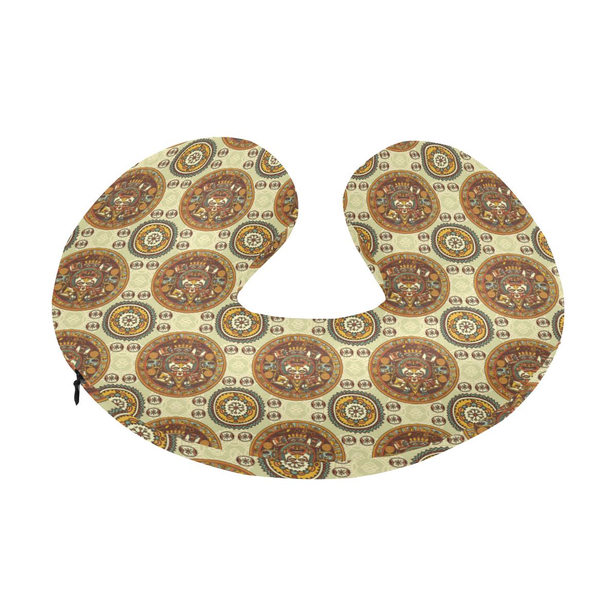 Calendar Aztec Themed Print Pattern U-Shaped Travel Neck Pillow-JTAMIGO.COM