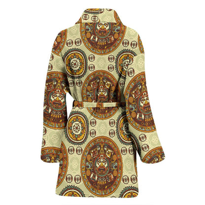 Calendar Aztec Themed Print Pattern Women Bath Robe-JTAMIGO.COM