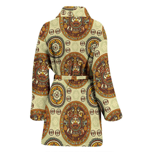 Calendar Aztec Themed Print Pattern Women Bath Robe-JTAMIGO.COM