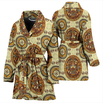 Calendar Aztec Themed Print Pattern Women Bath Robe-JTAMIGO.COM