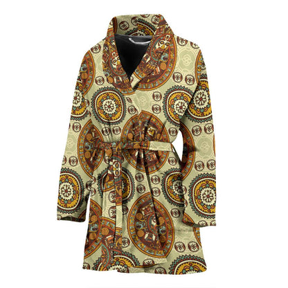 Calendar Aztec Themed Print Pattern Women Bath Robe-JTAMIGO.COM