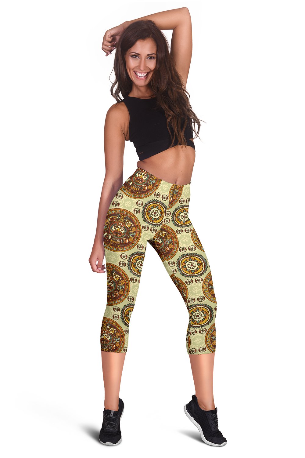 Calendar Aztec Themed Print Pattern Women Capris