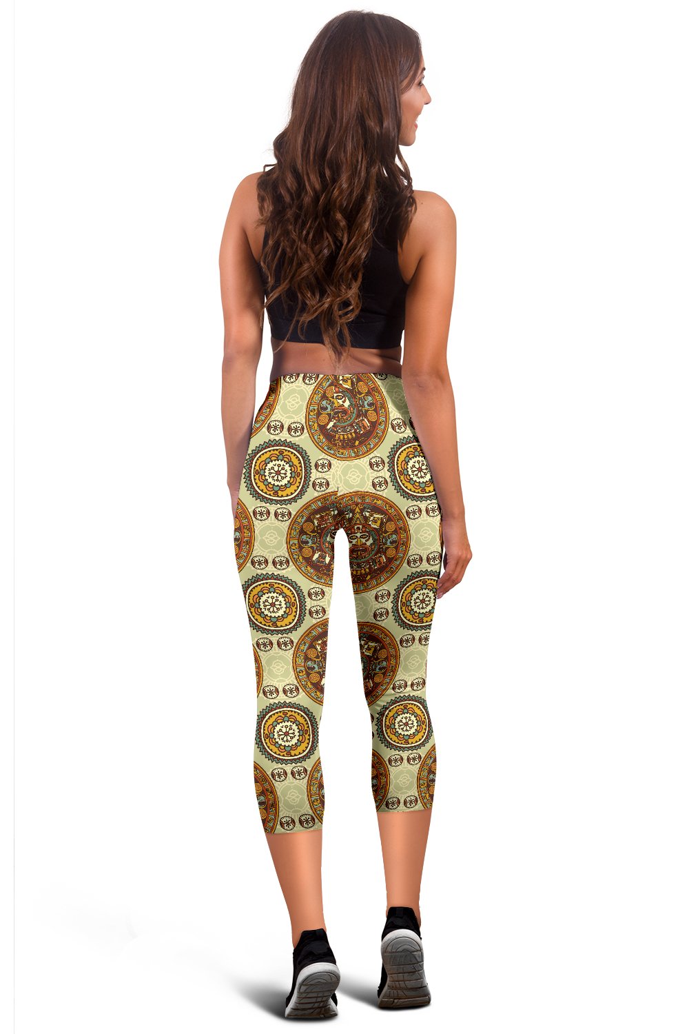 Calendar Aztec Themed Print Pattern Women Capris