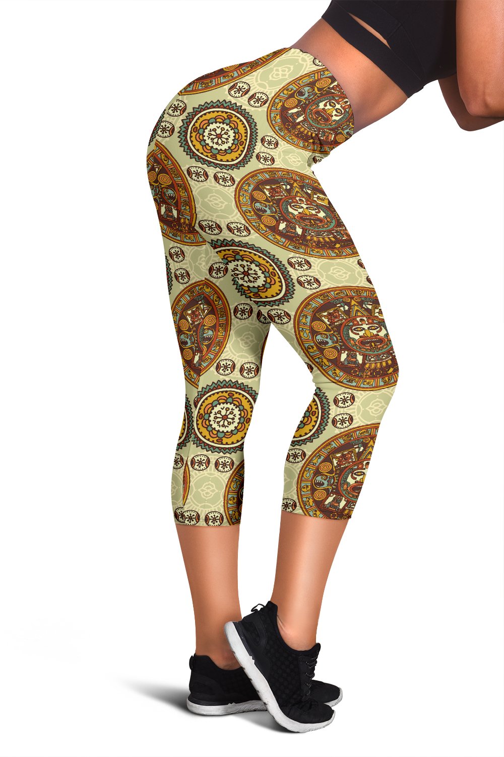 Calendar Aztec Themed Print Pattern Women Capris