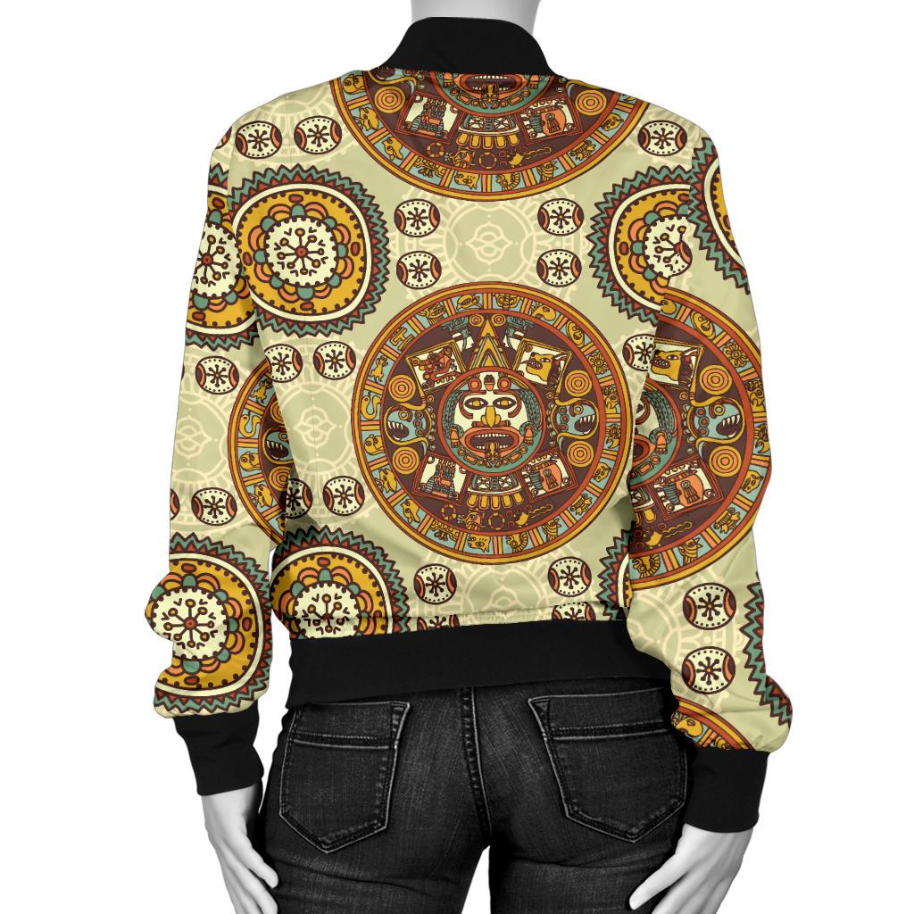 Calendar Aztec Themed Print Pattern Women Casual Bomber Jacket