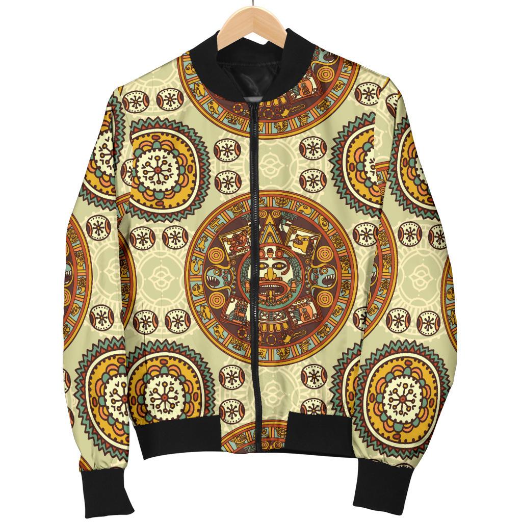Calendar Aztec Themed Print Pattern Women Casual Bomber Jacket