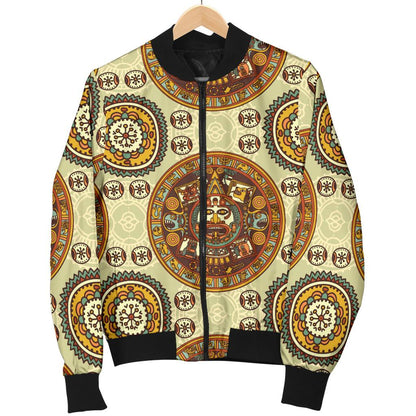 Calendar Aztec Themed Print Pattern Women Casual Bomber Jacket