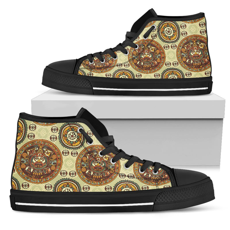 Calendar Aztec Themed Print Pattern Women High Top Shoes