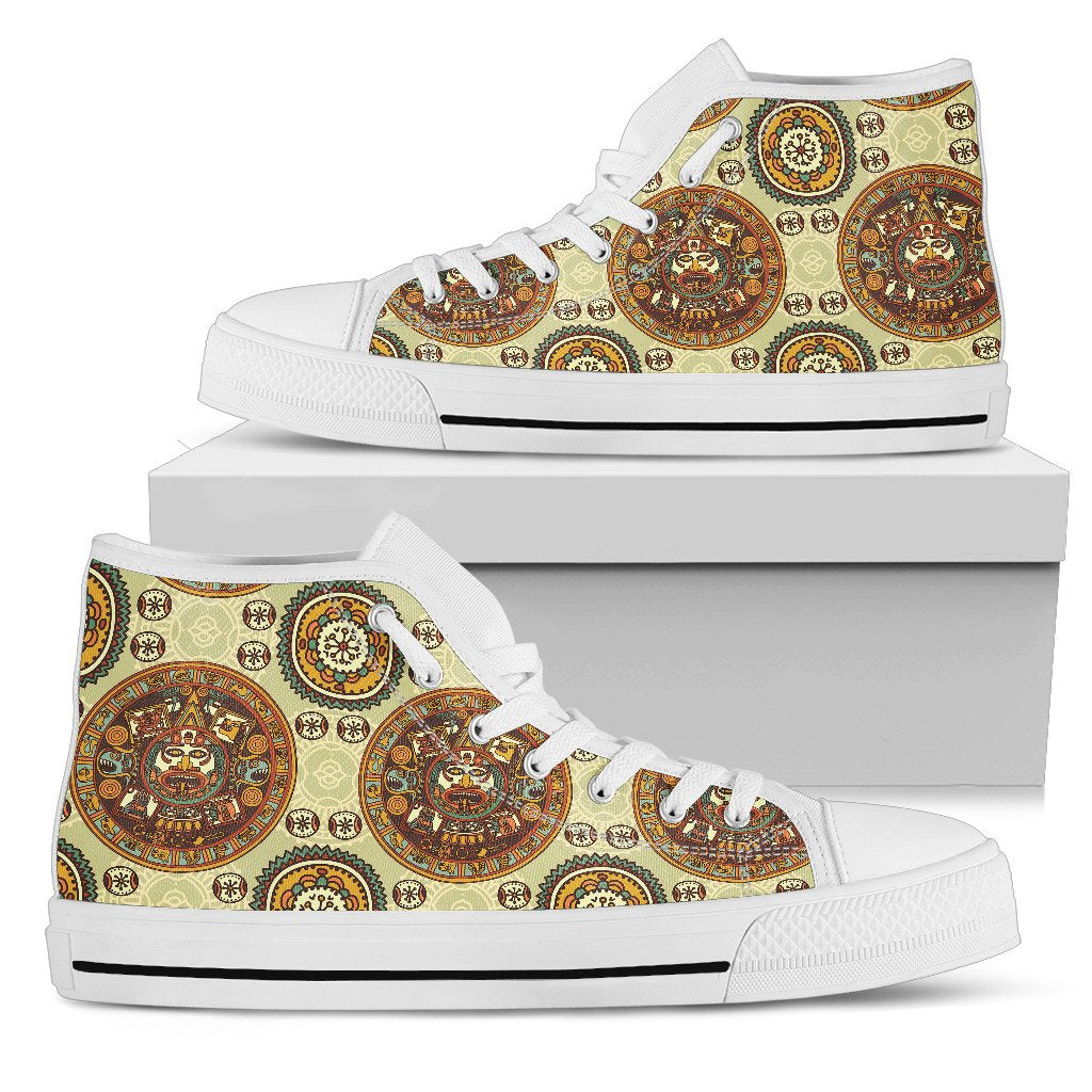 Calendar Aztec Themed Print Pattern Women High Top Shoes