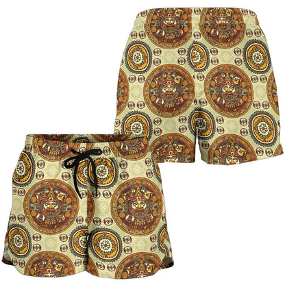 Calendar Aztec Themed Print Pattern Women Shorts-JTAMIGO.COM