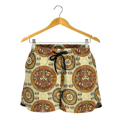 Calendar Aztec Themed Print Pattern Women Shorts-JTAMIGO.COM