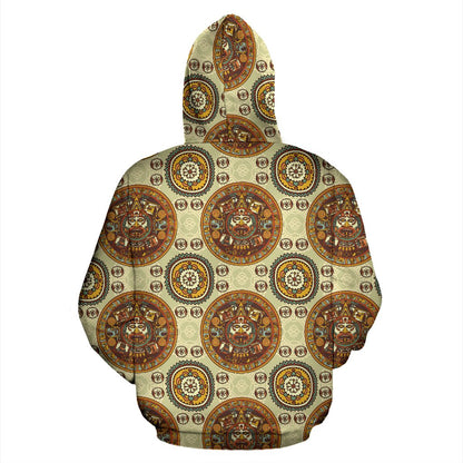 Calendar Aztec Themed Print Pattern Zip Up Hoodie