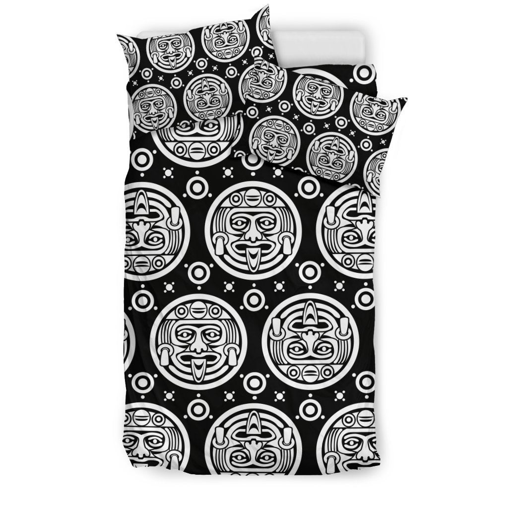 Calendar Aztec White Black Print Pattern Duvet Cover Bedding Set