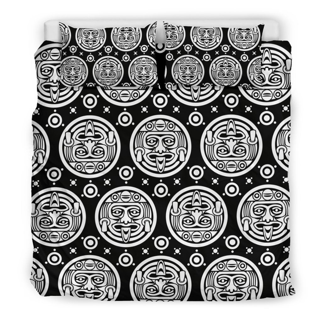 Calendar Aztec White Black Print Pattern Duvet Cover Bedding Set